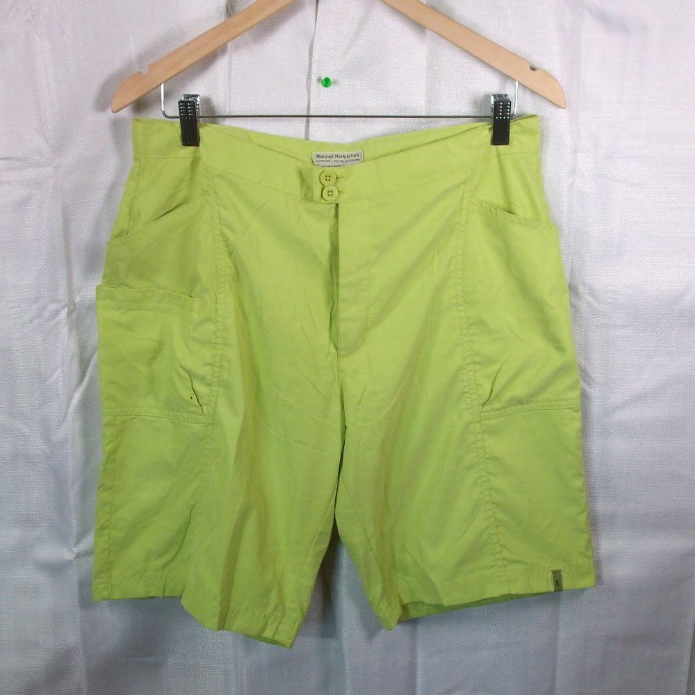 Royal Robbins Women’s Neon Green Polyester Cargo Hiking Shorts 10” Size 10